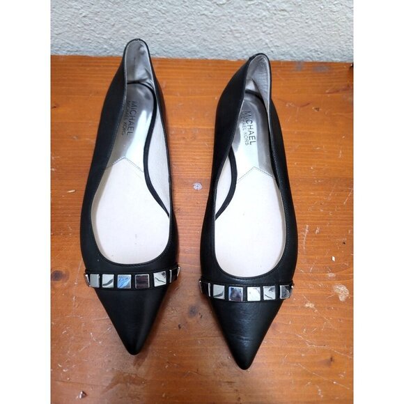Michael Kors Black Leather Flats With Studded Detail Size 7M - Picture 2 of 10